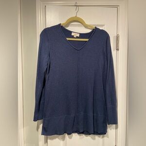 Loft Size M Navy Blue V Neck Long Sleeve Split Hem Lightweight Tunic Knit Top